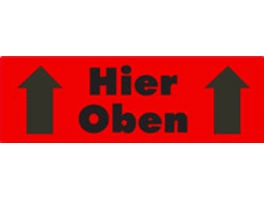 Transportetiketten mit Text "Hier oben"