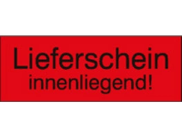 Transportetiketten mit Text "Lieferschein innenliegend!"